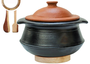 Craftsman  Deep Burned Perfection Clay Handi/Pot with Lid for Cooking and serving (KM10 BL)